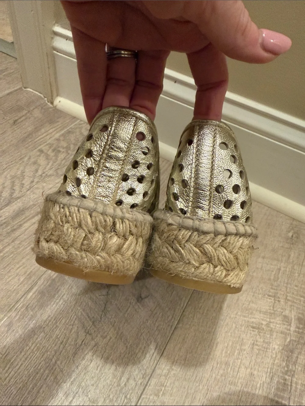 Loeffler Randall Metallic Gold Perforated Espadrille Slip-On
